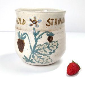 Art Pottery "Wild Strawberry" Glazed Stoneware  Pot Country Farmhouse Signed 5"